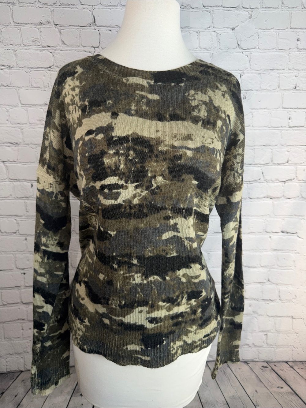 Women's Olive Camo Crewneck Sweater Top
